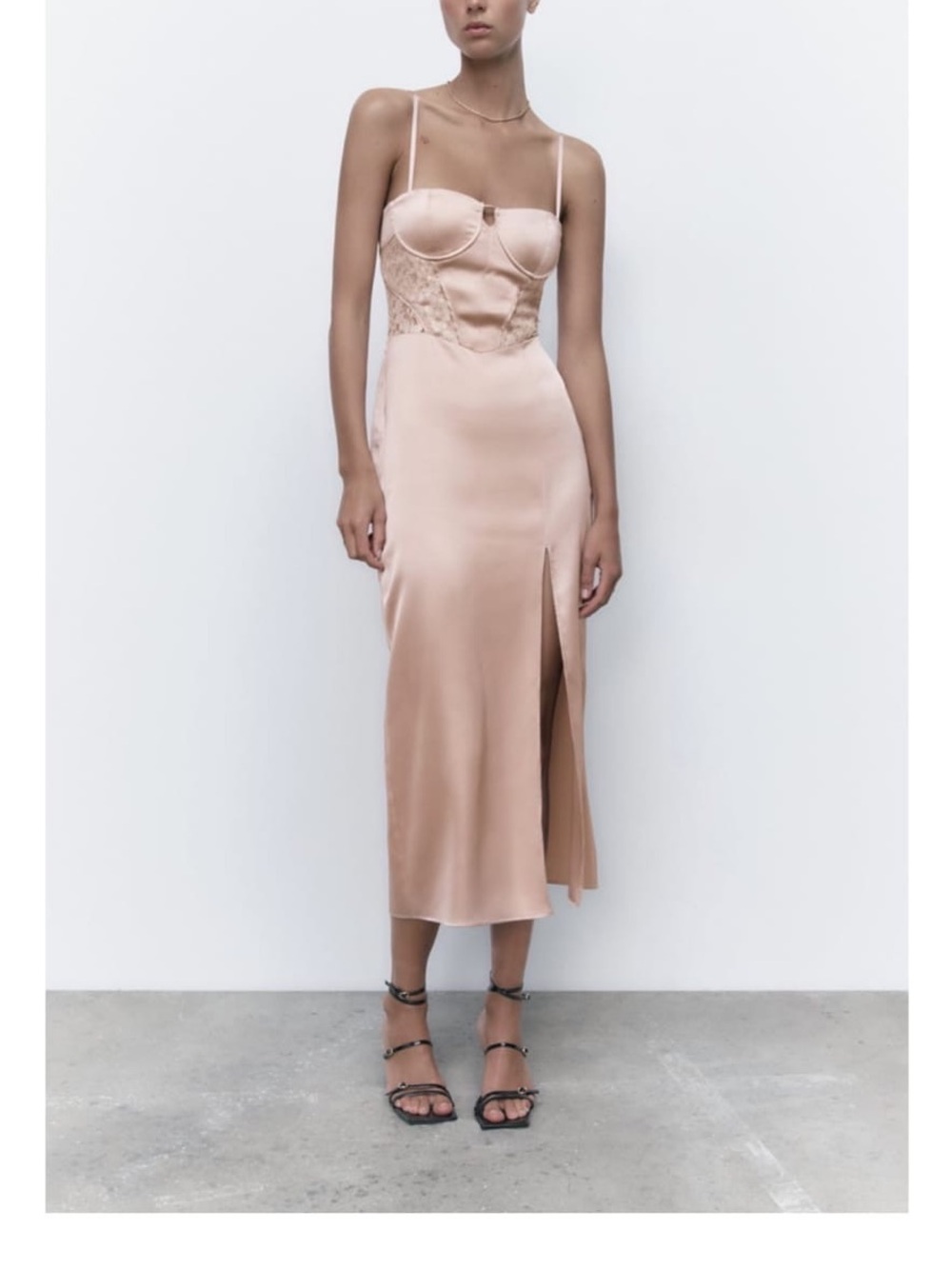 Zara Combination Satin Midi Corset Dress